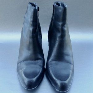 Genuine Leather Black Ankle Boots High Heels Pointed Toes Zipper Size 7 1/2M